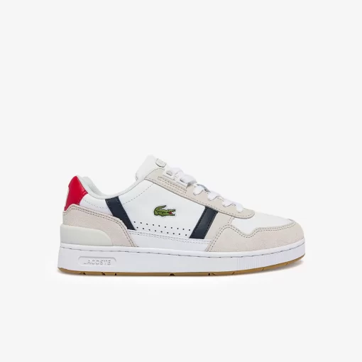 Lacoste Sneakers>Damen-Sneakers T-Clip Aus Trikolor-Leder Und Veloursleder Wht/Nvy/Red 407