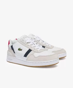 Lacoste Sneakers>Damen-Sneakers T-Clip Aus Trikolor-Leder Und Veloursleder Wht/Nvy/Red 407