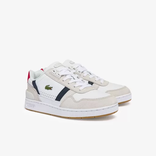 Lacoste Sneakers>Damen-Sneakers T-Clip Aus Trikolor-Leder Und Veloursleder Wht/Nvy/Red 407