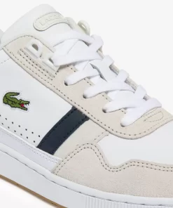 Lacoste Sneakers>Damen-Sneakers T-Clip Aus Trikolor-Leder Und Veloursleder Wht/Nvy/Red 407