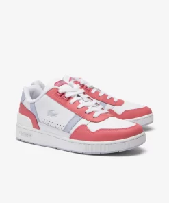 Lacoste Sneakers>Damen-Sneakers T-Clip Contrasted Aus Leder White/Pink B53