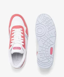 Lacoste Sneakers>Damen-Sneakers T-Clip Contrasted Aus Leder White/Pink B53