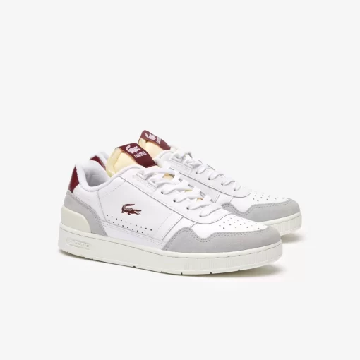 Lacoste Sneakers>Damen-Sneakers T-Clip Trim Aus Leder Wht/Burg 2G1