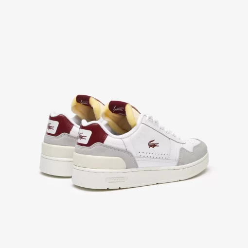 Lacoste Sneakers>Damen-Sneakers T-Clip Trim Aus Leder Wht/Burg 2G1