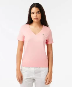 Lacoste T-Shirts>Damen-T-Shirt Aus Baumwolle Mit V-Ausschnitt Rosa Sfi