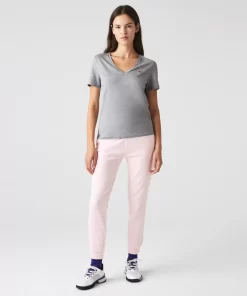 Lacoste T-Shirts>Damen-T-Shirt Aus Baumwolle Mit V-Ausschnitt Heidekraut Grau Cca