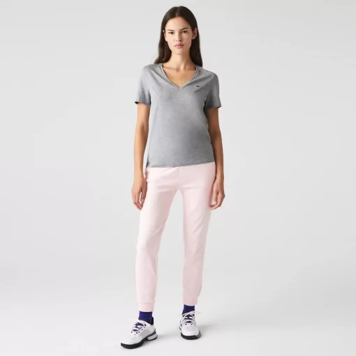 Lacoste T-Shirts>Damen-T-Shirt Aus Baumwolle Mit V-Ausschnitt Heidekraut Grau Cca