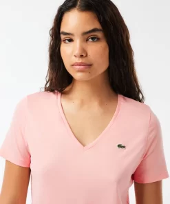 Lacoste T-Shirts>Damen-T-Shirt Aus Baumwolle Mit V-Ausschnitt Rosa Sfi