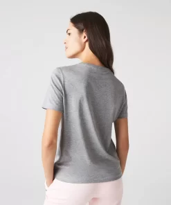 Lacoste T-Shirts>Damen-T-Shirt Aus Baumwolle Mit V-Ausschnitt Heidekraut Grau Cca