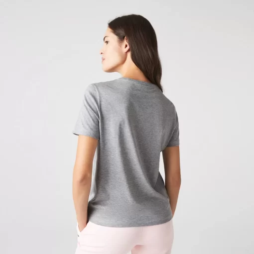 Lacoste T-Shirts>Damen-T-Shirt Aus Baumwolle Mit V-Ausschnitt Heidekraut Grau Cca