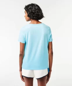 Lacoste T-Shirts>Damen-T-Shirt Aus Baumwolle Mit V-Ausschnitt Hellblau Siz