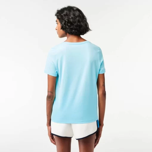 Lacoste T-Shirts>Damen-T-Shirt Aus Baumwolle Mit V-Ausschnitt Hellblau Siz