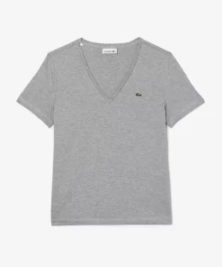 Lacoste T-Shirts>Damen-T-Shirt Aus Baumwolle Mit V-Ausschnitt Heidekraut Grau Cca