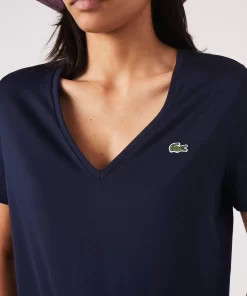 Lacoste T-Shirts>Damen-T-Shirt Aus Baumwolle Mit V-Ausschnitt Navy Blau 166