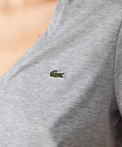 Lacoste T-Shirts>Damen-T-Shirt Aus Baumwolle Mit V-Ausschnitt Heidekraut Grau Cca