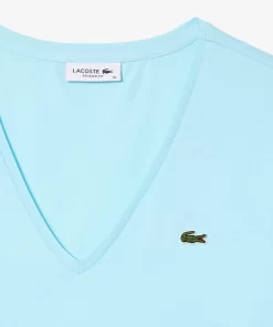 Lacoste T-Shirts>Damen-T-Shirt Aus Baumwolle Mit V-Ausschnitt Hellblau Siz