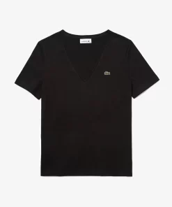 Lacoste T-Shirts>Damen-T-Shirt Aus Baumwolle Mit V-Ausschnitt Schwarz 031