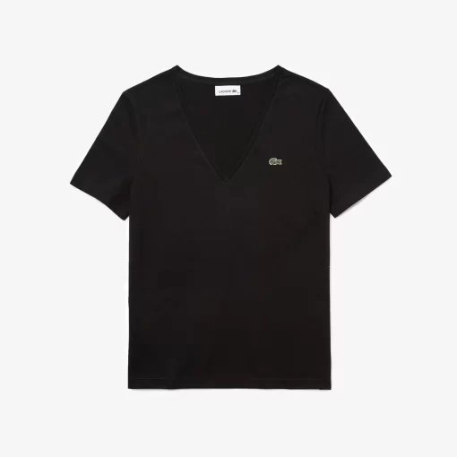 Lacoste T-Shirts>Damen-T-Shirt Aus Baumwolle Mit V-Ausschnitt Schwarz 031