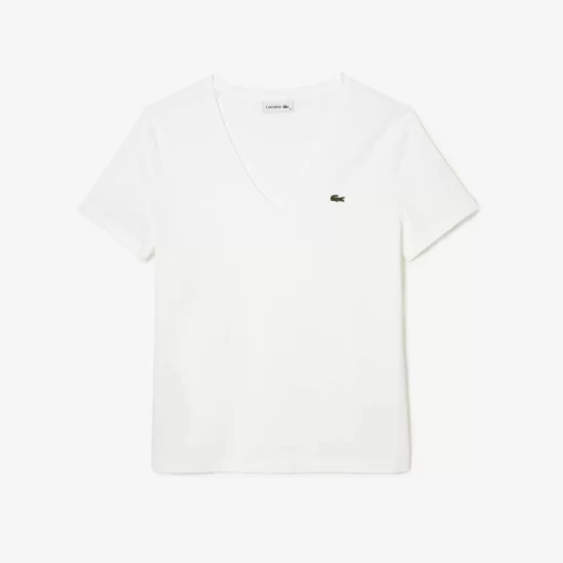 Lacoste T-Shirts>Damen-T-Shirt Aus Baumwolle Mit V-Ausschnitt Weis 001