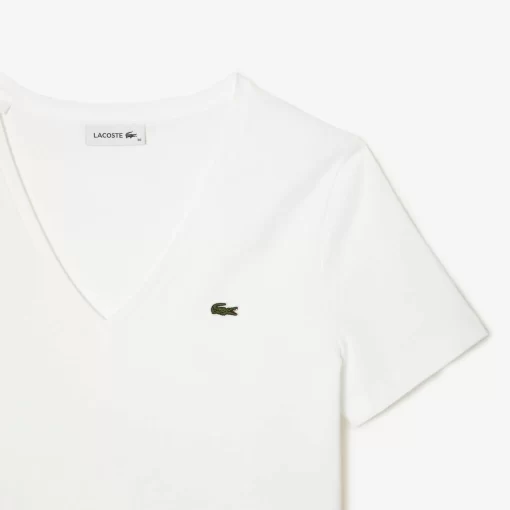 Lacoste T-Shirts>Damen-T-Shirt Aus Baumwolle Mit V-Ausschnitt Weis 001