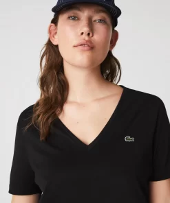 Lacoste T-Shirts>Damen-T-Shirt Aus Baumwolle Mit V-Ausschnitt Schwarz 031