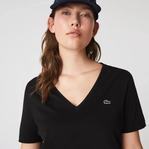 Lacoste T-Shirts>Damen-T-Shirt Aus Baumwolle Mit V-Ausschnitt Schwarz 031