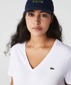 Lacoste T-Shirts>Damen-T-Shirt Aus Baumwolle Mit V-Ausschnitt Weis 001