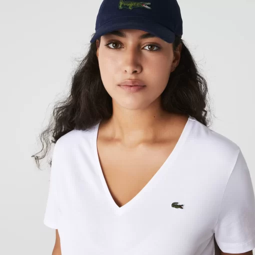 Lacoste T-Shirts>Damen-T-Shirt Aus Baumwolle Mit V-Ausschnitt Weis 001