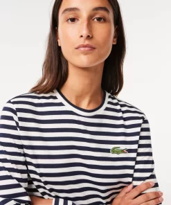 Lacoste T-Shirts>Damen-T-Shirt Aus Gestreiftem Baumwolljersey Navy Blau / Weis Hhw