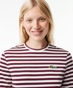 Lacoste T-Shirts>Damen-T-Shirt Aus Gestreiftem Baumwolljersey Burgunder / Weis Nki