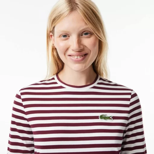 Lacoste T-Shirts>Damen-T-Shirt Aus Gestreiftem Baumwolljersey Burgunder / Weis Nki