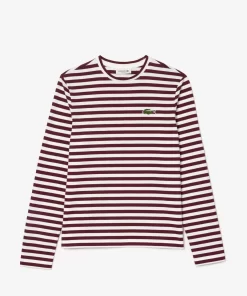 Lacoste T-Shirts>Damen-T-Shirt Aus Gestreiftem Baumwolljersey Burgunder / Weis Nki