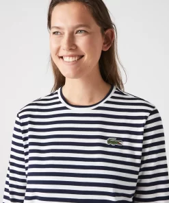 Lacoste T-Shirts>Damen-T-Shirt Aus Gestreiftem Baumwolljersey Navy Blau / Weis Hhw