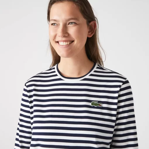 Lacoste T-Shirts>Damen-T-Shirt Aus Gestreiftem Baumwolljersey Navy Blau / Weis Hhw