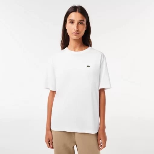 Lacoste T-Shirts>Damen-T-Shirt Aus Premium-Baumwolle Weis 001