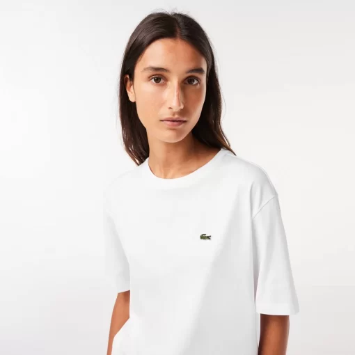 Lacoste T-Shirts>Damen-T-Shirt Aus Premium-Baumwolle Weis 001