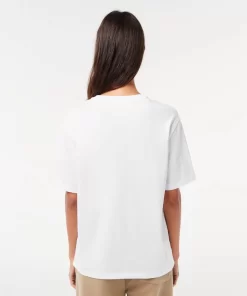 Lacoste T-Shirts>Damen-T-Shirt Aus Premium-Baumwolle Weis 001