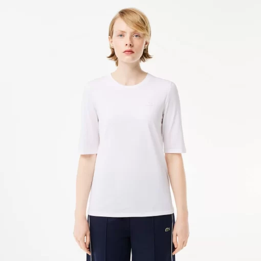 Lacoste T-Shirts>Damen-T-Shirt Mit Rundhals Aus Baumwolle Weis 001