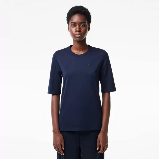 Lacoste T-Shirts>Damen-T-Shirt Mit Rundhals Aus Baumwolle Navy Blau 166