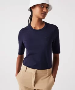 Lacoste T-Shirts>Damen-T-Shirt Mit Rundhals Aus Baumwolle Navy Blau 166