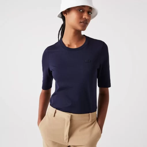 Lacoste T-Shirts>Damen-T-Shirt Mit Rundhals Aus Baumwolle Navy Blau 166