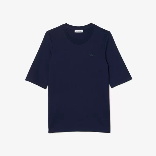 Lacoste T-Shirts>Damen-T-Shirt Mit Rundhals Aus Baumwolle Navy Blau 166