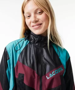 Lacoste Jacken & Mäntel>Extragrose Colourblock-Jacke Mit Kapuze Und Verstellbarem Bund Schwarz / Blau / Burgunder Kri