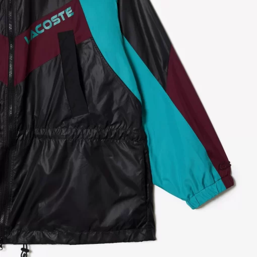 Lacoste Jacken & Mäntel>Extragrose Colourblock-Jacke Mit Kapuze Und Verstellbarem Bund Schwarz / Blau / Burgunder Kri