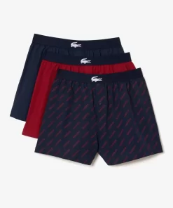 Lacoste Unterwäsche & Loungewear>Extraweiche Herren-Boxershorts Aus Baumwolle Im 3Er-Pack Navy Blau / Burgunder / Navy Blau Rei