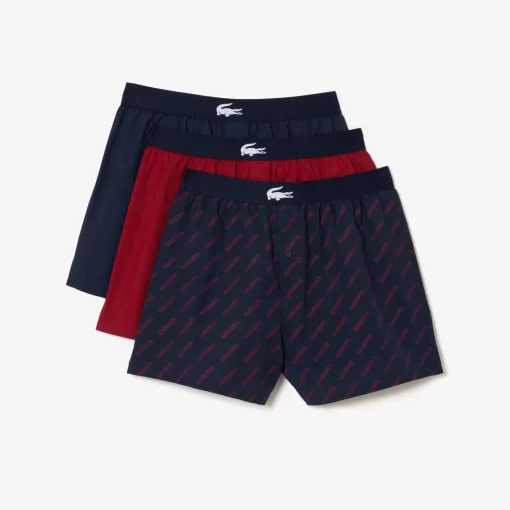 Lacoste Unterwäsche & Loungewear>Extraweiche Herren-Boxershorts Aus Baumwolle Im 3Er-Pack Navy Blau / Burgunder / Navy Blau Rei