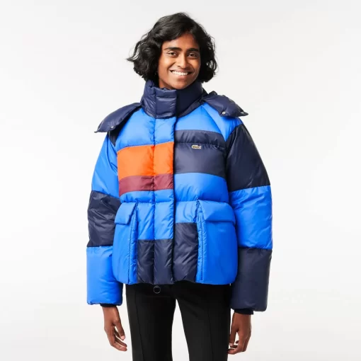 Lacoste Jacken & Mäntel>Extraweite Puffer-Jacke Mit Abnehmbarer Kapuze Navy Blau / Blau / Orange / Burgunder Izr