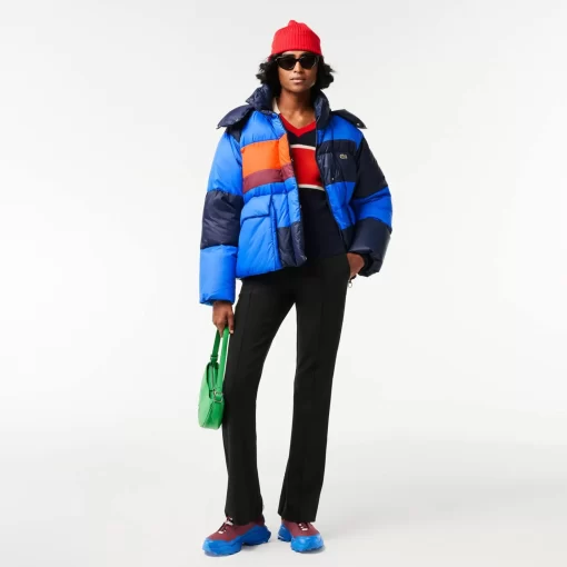 Lacoste Jacken & Mäntel>Extraweite Puffer-Jacke Mit Abnehmbarer Kapuze Navy Blau / Blau / Orange / Burgunder Izr