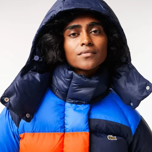 Lacoste Jacken & Mäntel>Extraweite Puffer-Jacke Mit Abnehmbarer Kapuze Navy Blau / Blau / Orange / Burgunder Izr