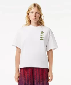 Lacoste T-Shirts>Extraweites T-Shirt Aus Baumwolle Mit Croc-Aufdruck Weis 001